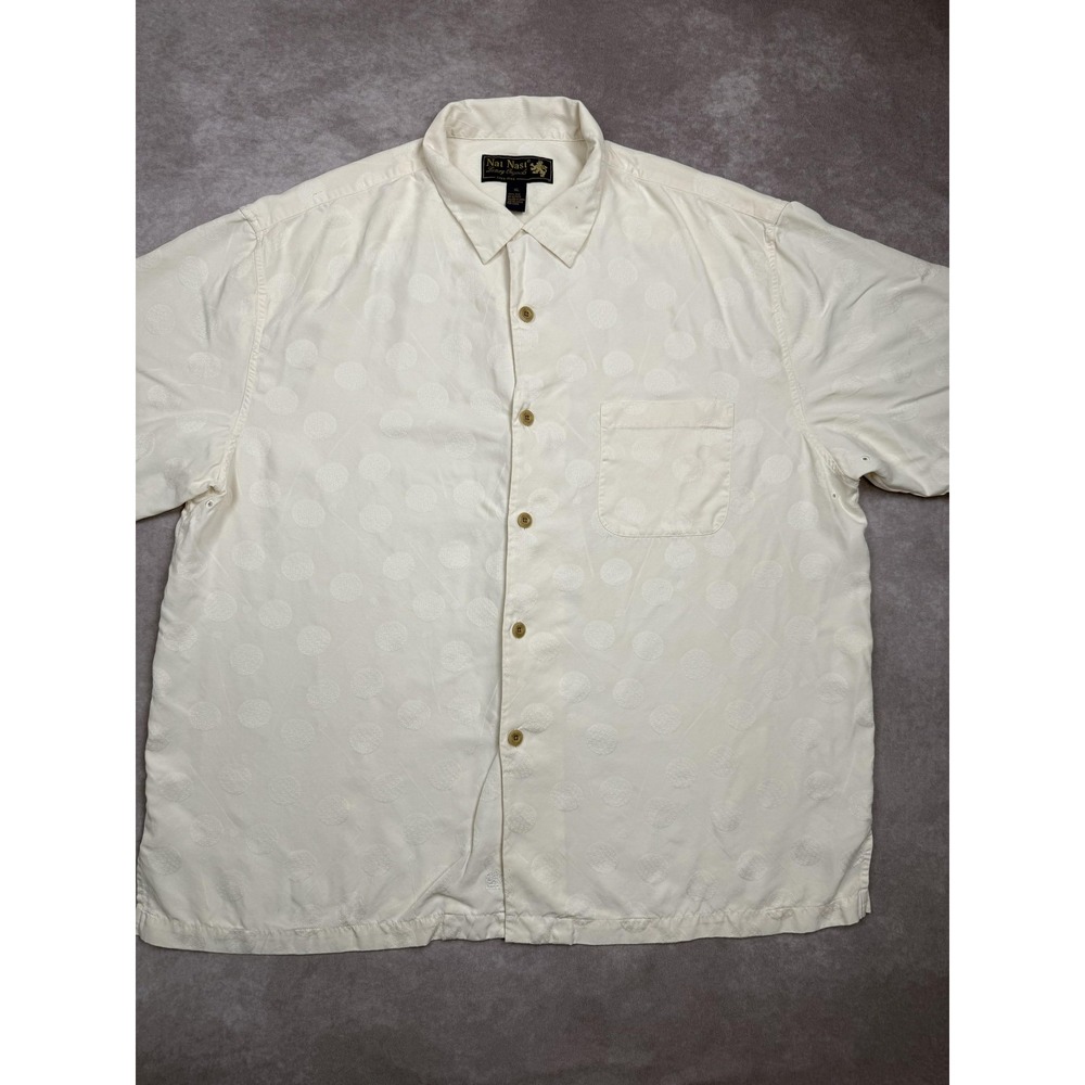 Nat Nast Shirt Mens XL Silk Embroidered Dot Pattern Short Sleeve Casual Button U